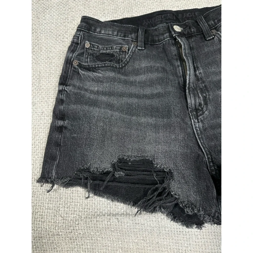 American Eagle Jean Shorts Womens‎ 6 Black Distressed Highest Rise 90s Boyfriend